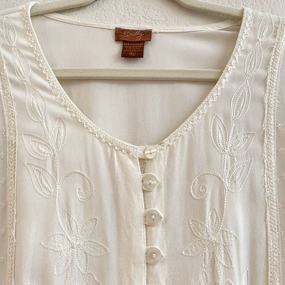 Scully Top Womens Extra Large Cream Heavy Embroidery Western Romantic Feminine - Picture 3 of 8